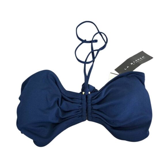 La Blanca Bikini Top Bandeau Blue Halter Neck Womens Size 14 NEW - Picture 1 of 5